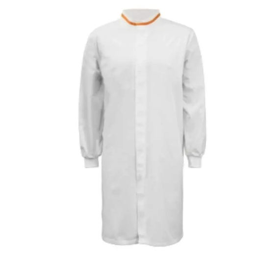 Picture of WorkCraft, Food Industry Long Length Dustcoat with Mandarin Collar, Contrast Trims on Chest, Long Sleeve